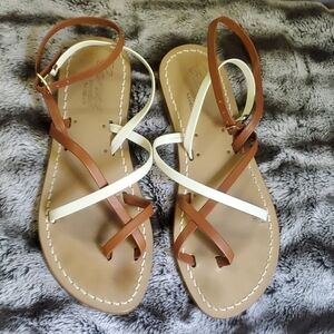 Caruso Sandali Ravello Women's Brown and White Strappy Sandals Size 37